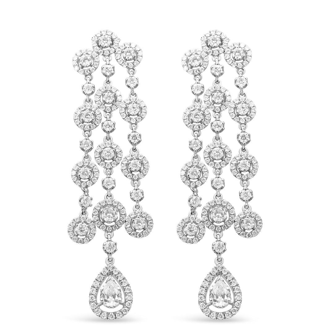 18K White Gold 4 3/4 Cttw Diamond Double Teardrop Waterfall Dangle Earrings (H-I Color, VS1-VS2 Clarity)