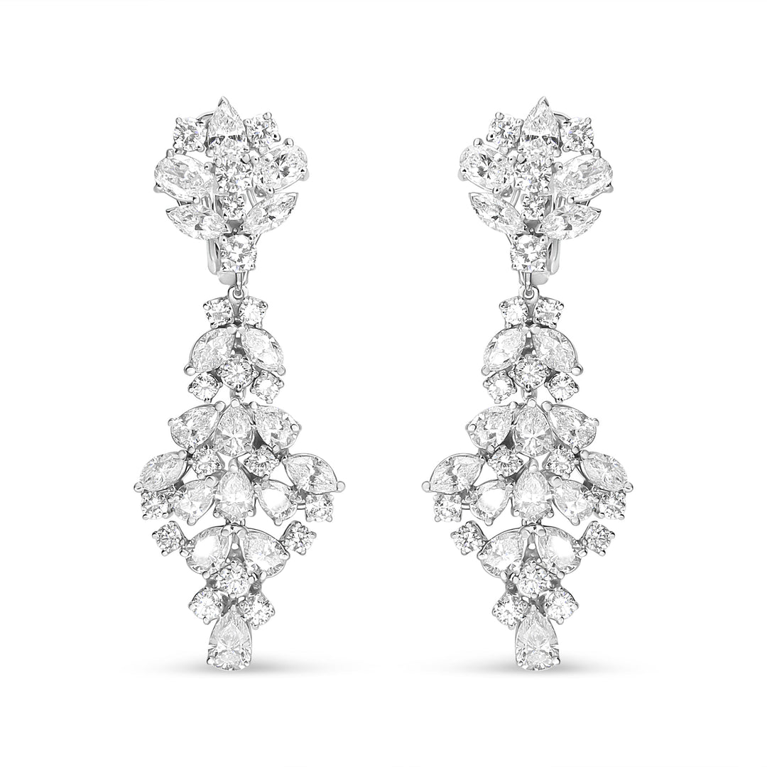 18K White Gold 9 1/2 Cttw Diamond Cluster Drop Dangle Clip-On Earrings (F-G Color, VS1-VS2 Clarity)