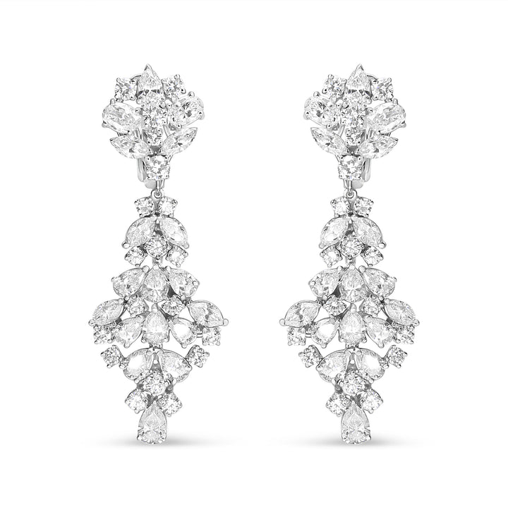 18K White Gold 9 1/2 Cttw Diamond Cluster Drop Dangle Clip-On Earrings (F-G Color, VS1-VS2 Clarity)