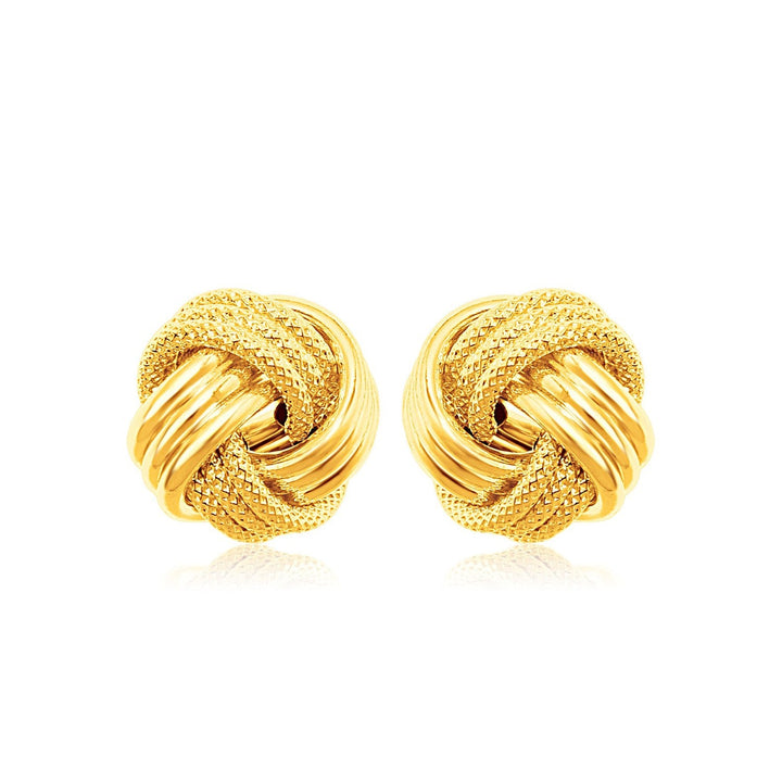 14k Yellow Gold Love Knot with Ridge Texture Earrings
