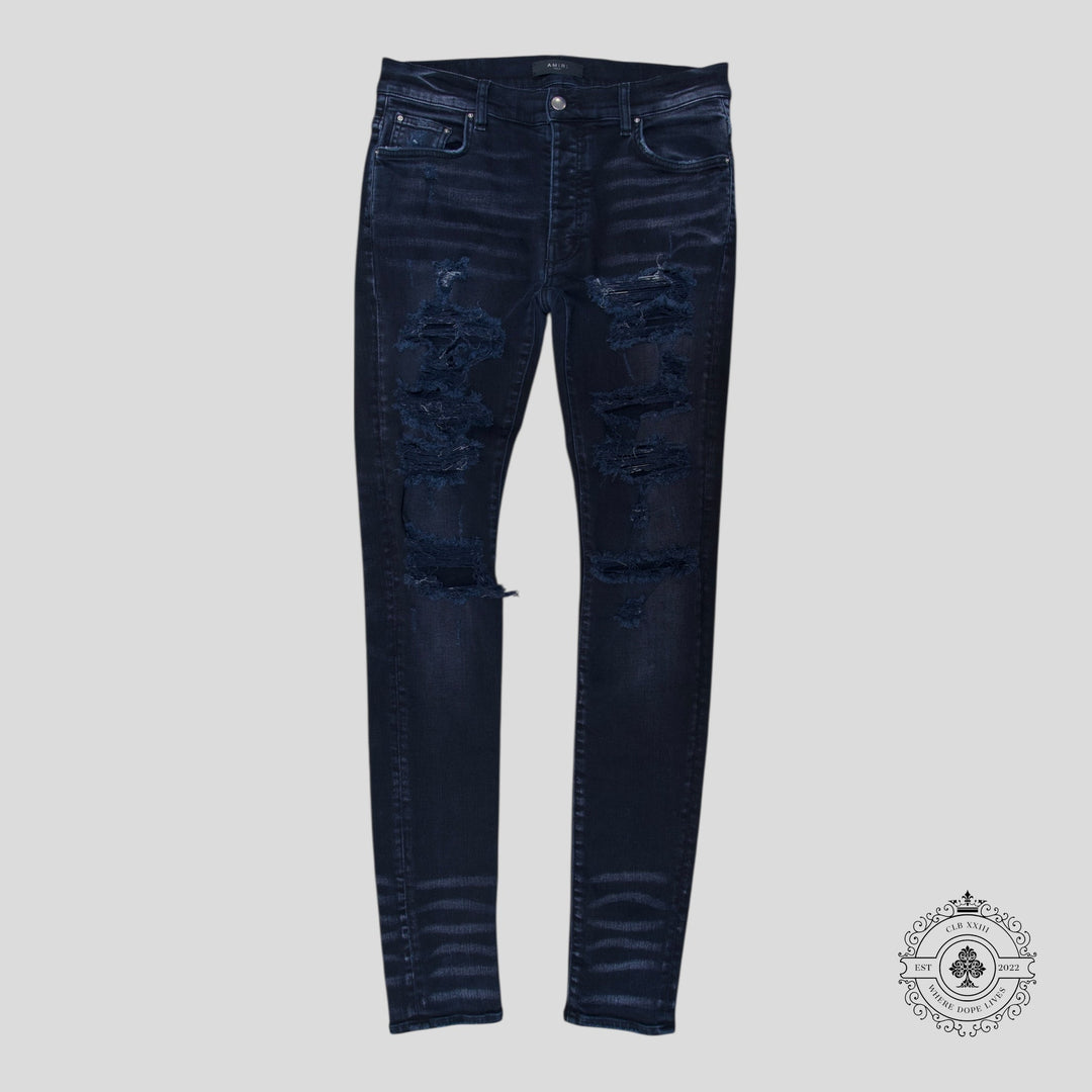 Amiri MX1 Thrashed Denim in Aged Black