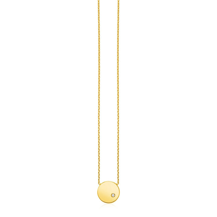 14k Yellow Gold Necklace with Polished Round Pendant with Diamond