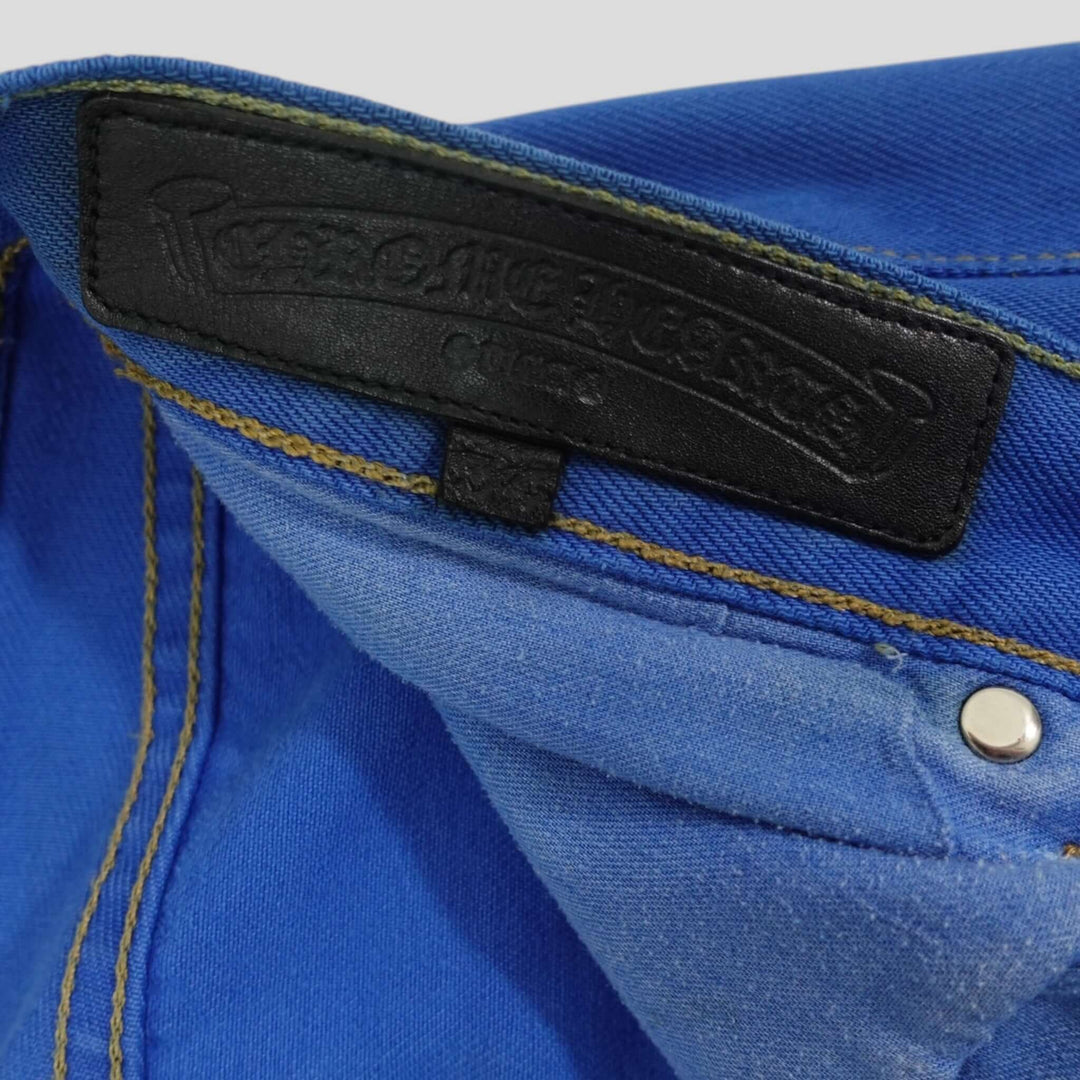 Chrome Hearts Levis Cross Patch Jeans in Blue label showcasing authenticity and luxury denim craftsmanship.