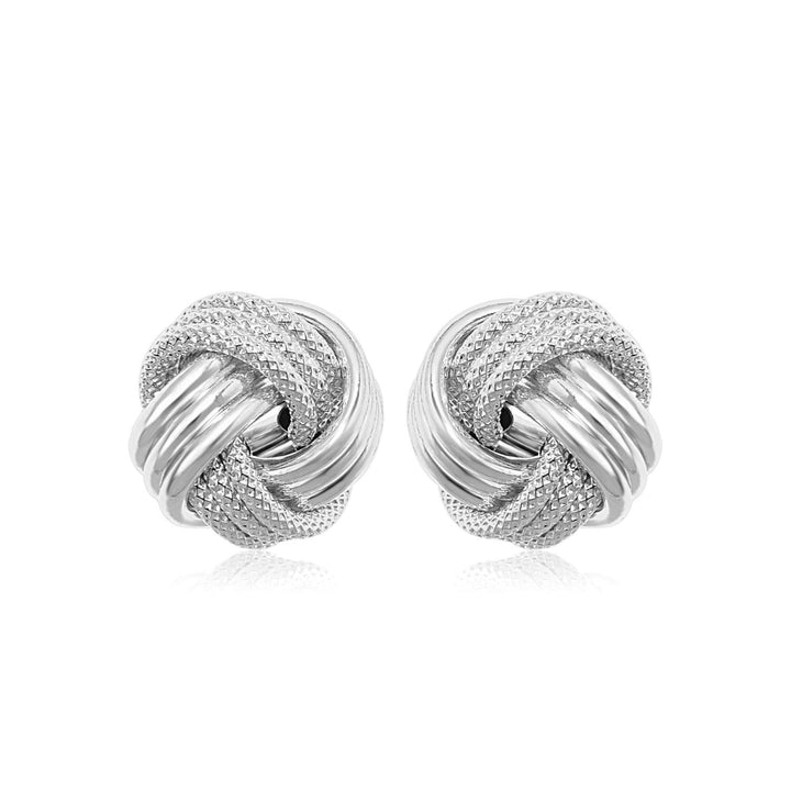 14k White Gold Love Knot with Ridge Texture Earrings