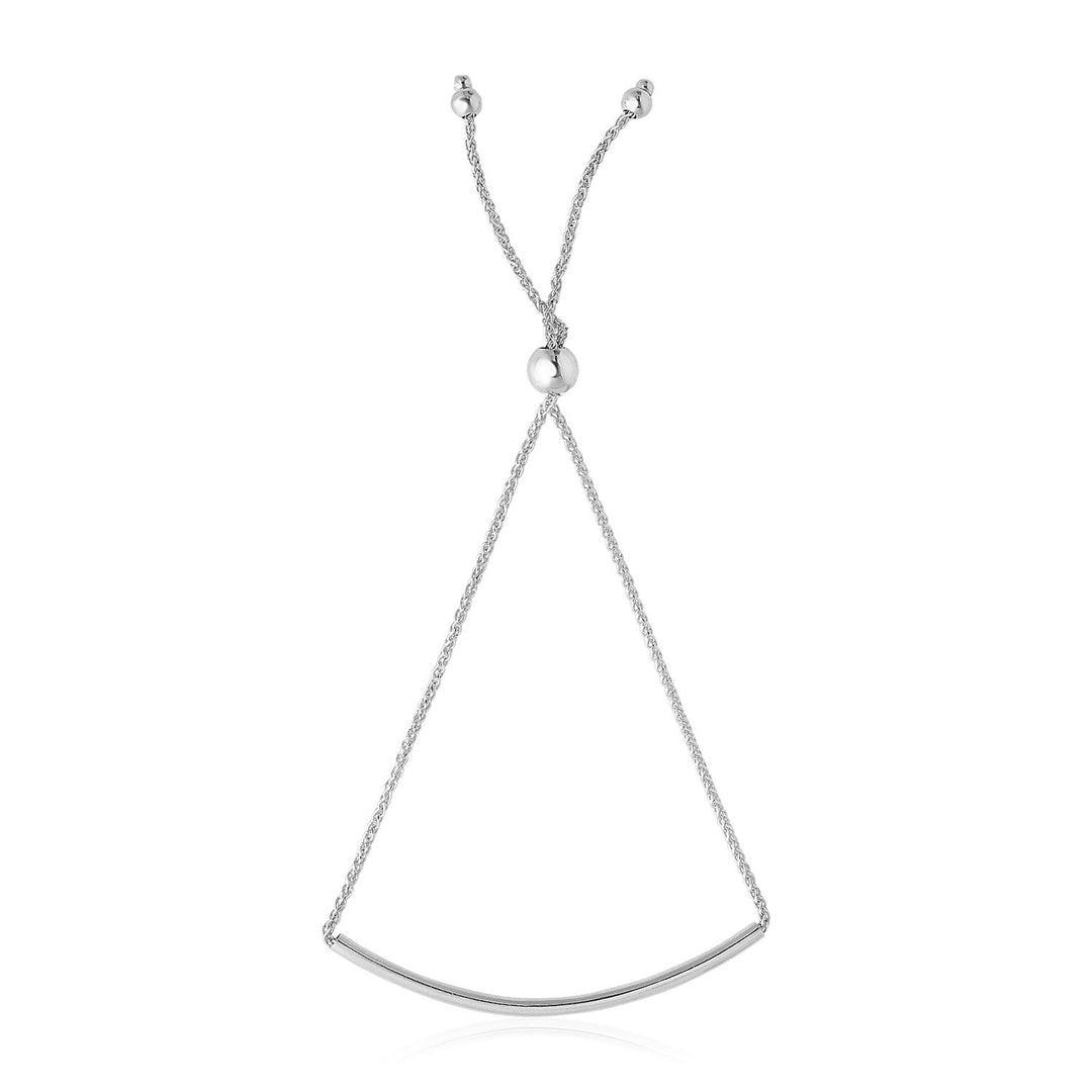 14k White Gold Smooth Curved Bar Lariat Design Bracelet