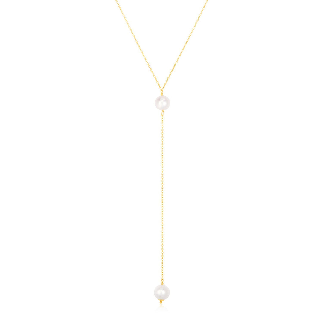 14k Yellow Gold Lariat Necklace with Pearls