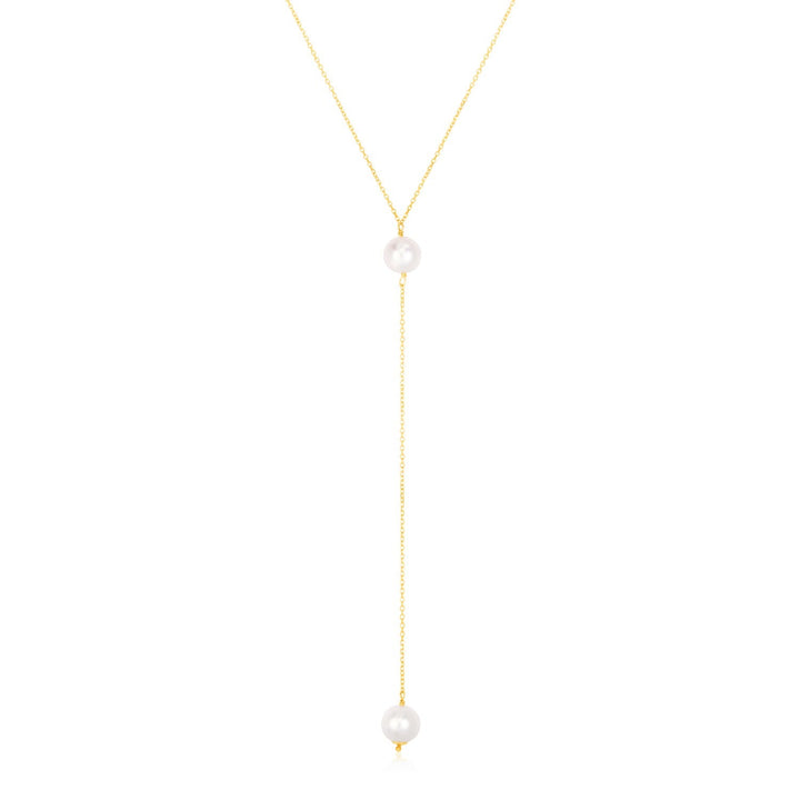 14k Yellow Gold Lariat Necklace with Pearls