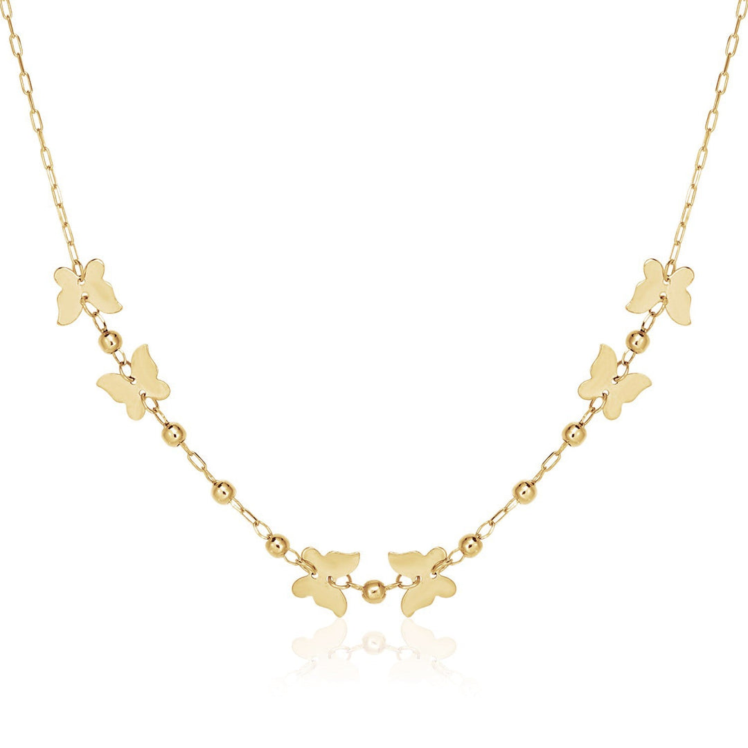 14k Yellow Gold 18 inch Necklace with Polished Butterflies and Beads