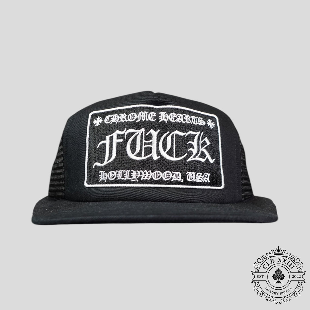 Chrome Hearts Fuck Hollywood Trucker Hat in Black