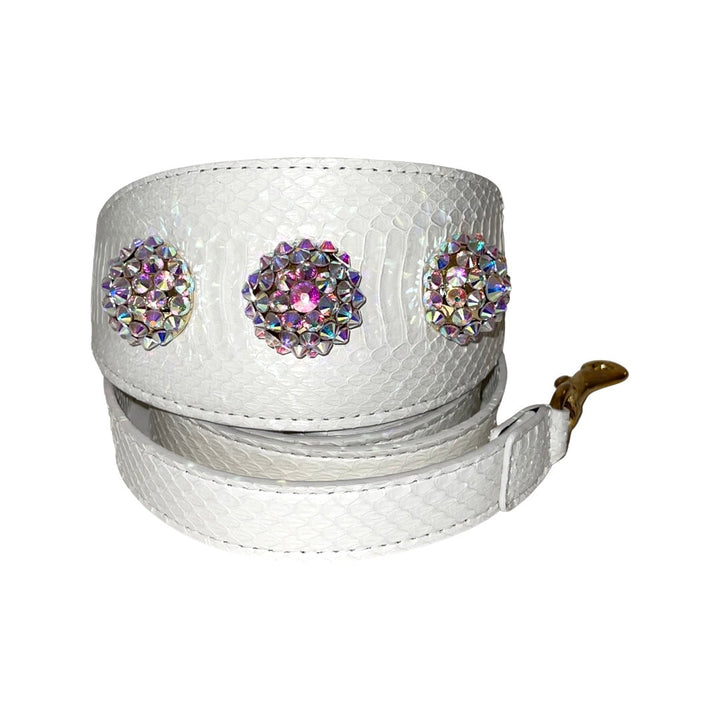 Stunning Matte White 3” Wide Style Collar &amp; Leash Set, With Our Custom Swarovski Rivets