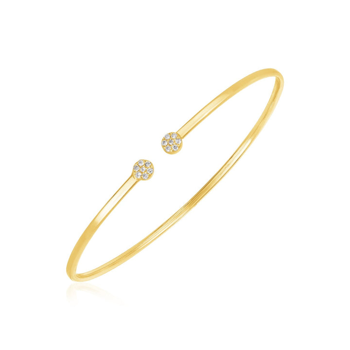 14k Yellow Gold High Polish Diamond Cluster Bangle (2mm)