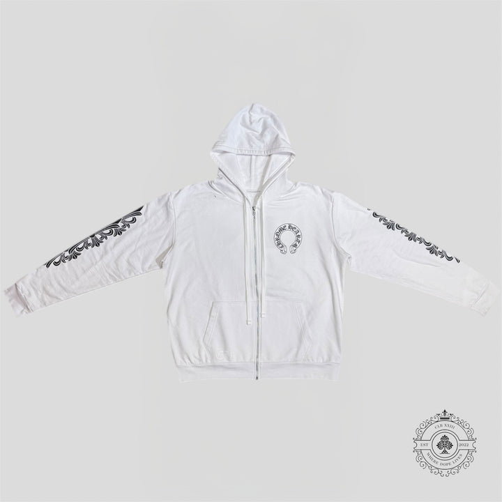 Chrome Hearts Horseshoe Zip-Up Hoodie in White