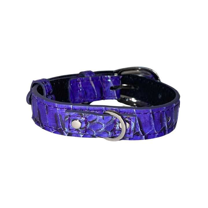 XS/S 7”-14”  Iridescent Purple/Silver Custom Snake Collar/Custom Silver Oval Italian Hardware &amp; Swarovski Crystal Charm