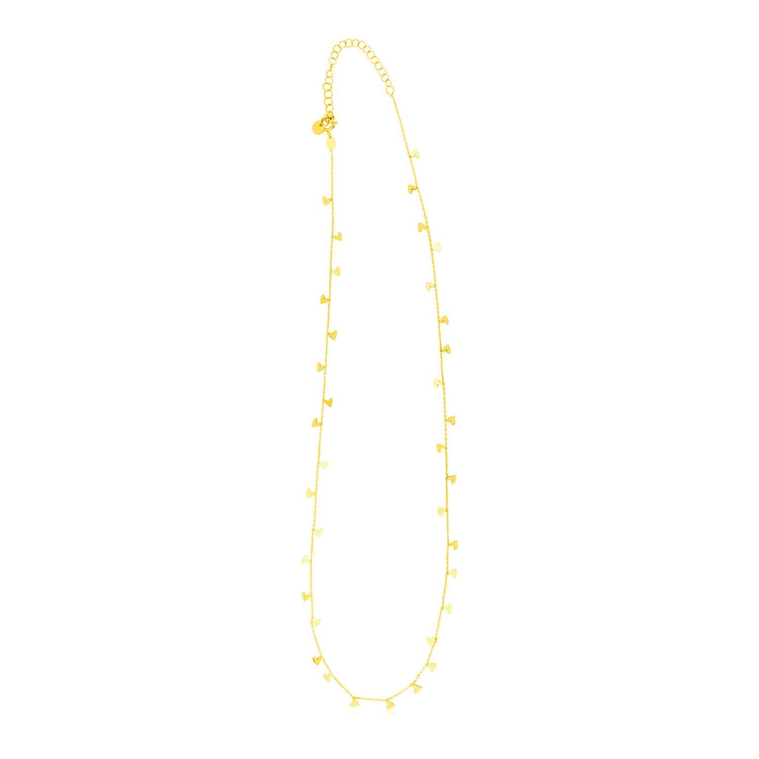 14K Yellow Gold Necklace with Dangling Hearts