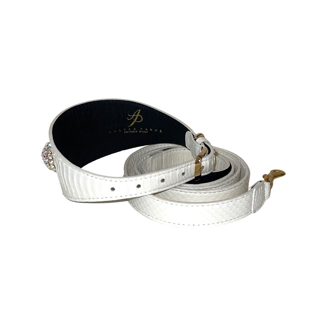 Stunning Matte White 3” Wide Style Collar &amp; Leash Set, With Our Custom Swarovski Rivets