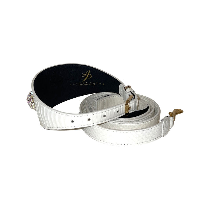 Stunning Matte White 3” Wide Style Collar &amp; Leash Set, With Our Custom Swarovski Rivets