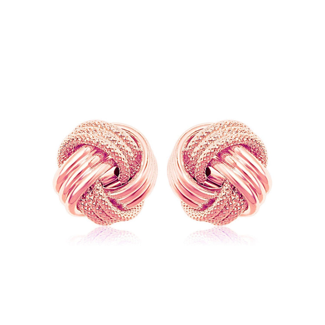 14k Rose Gold Love Knot with Ridge Texture Earrings