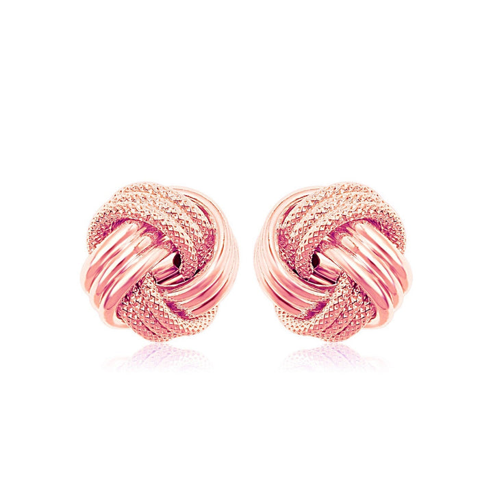 14k Rose Gold Love Knot with Ridge Texture Earrings