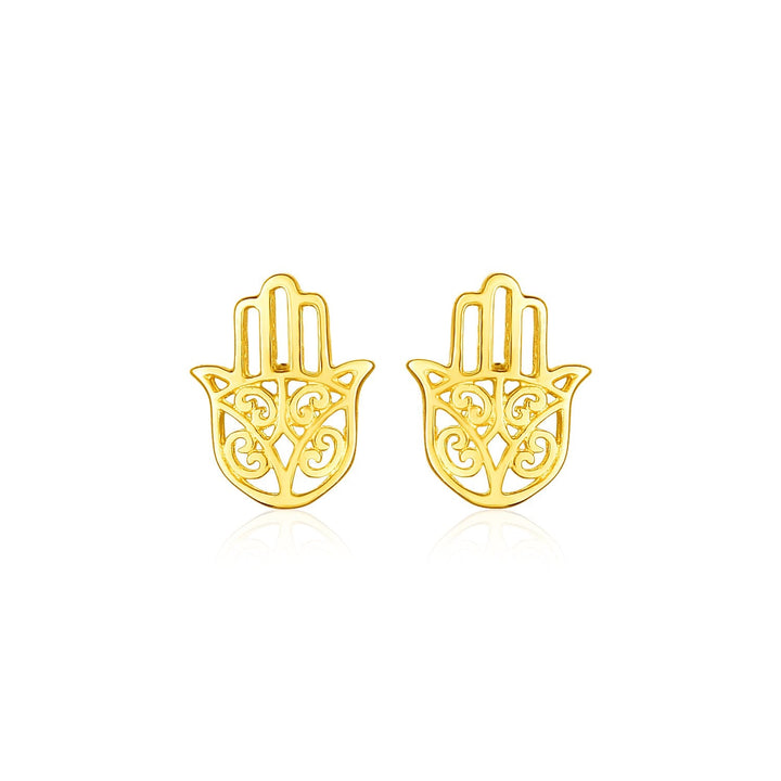 14k Yellow Gold Polished Hand of Hamsa Post Earrings