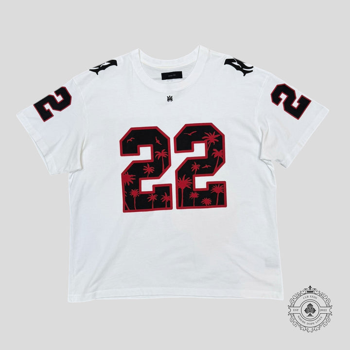 Amiri Palm Tree 22 Oversized Football T-Shirt in White/Black/Red