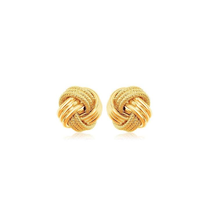 10k Yellow Gold Love Knot with Ridge Texture Earrings