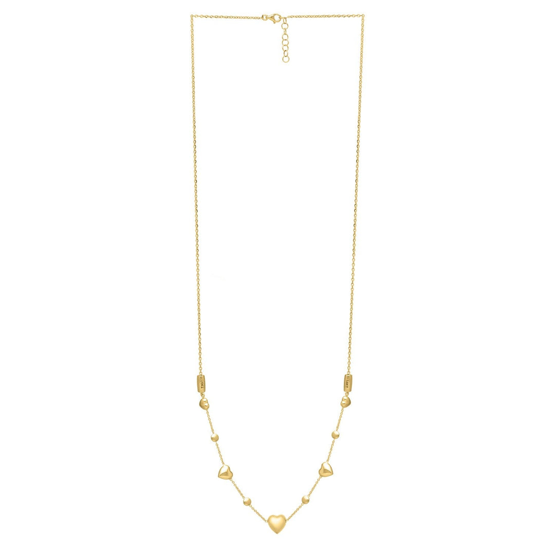 14k Yellow Gold Puff Heart Adjustable Necklace