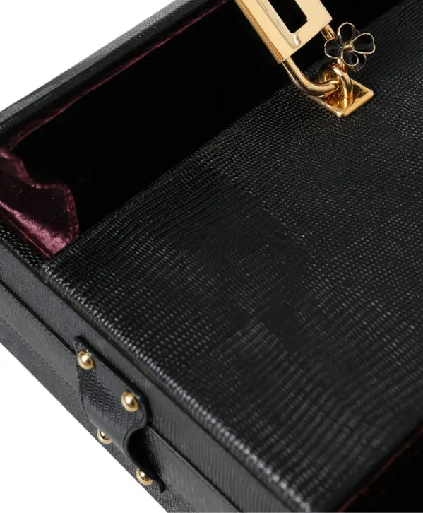 DOLCE & GABANA BLACK LIZARD EMBOSSED CALFSKIN LEATHER DOUBLE BOX BAG