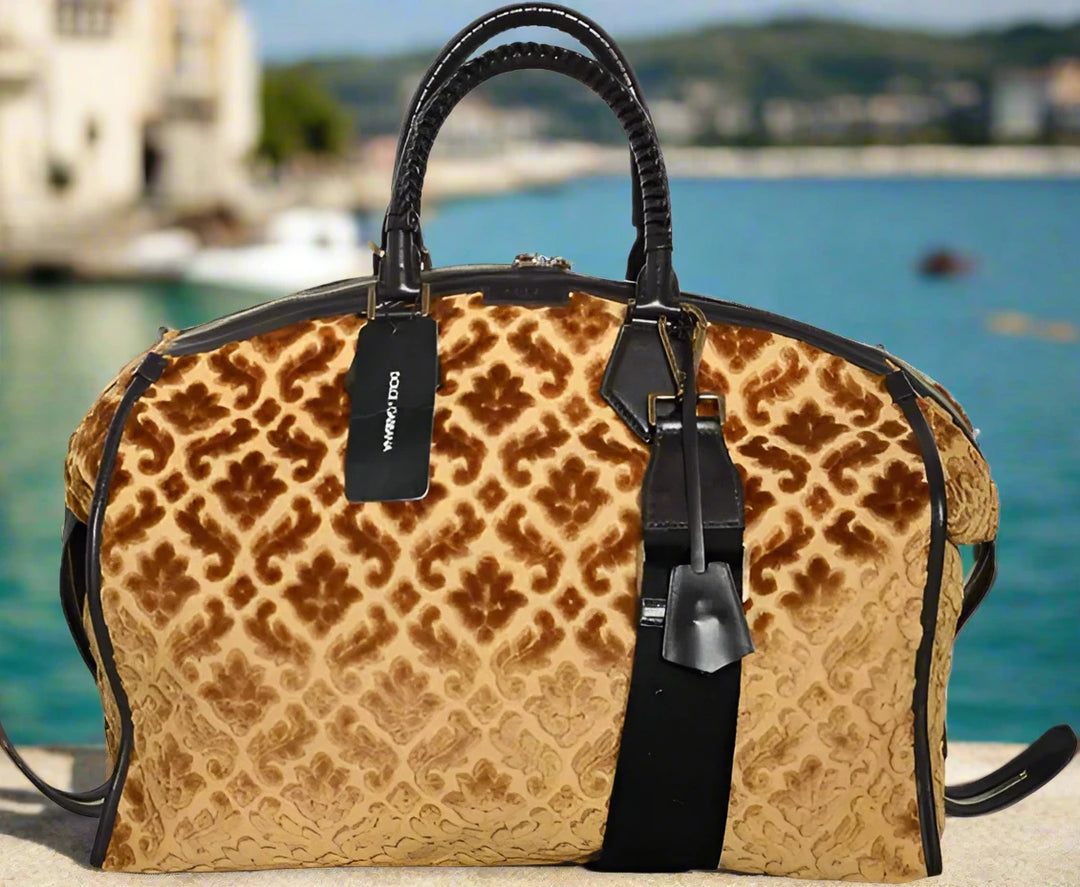 Dolce & Gabbana BEIGE VELVET TOP HANDLE SHOULDER DUFFLE WOMEN BAG