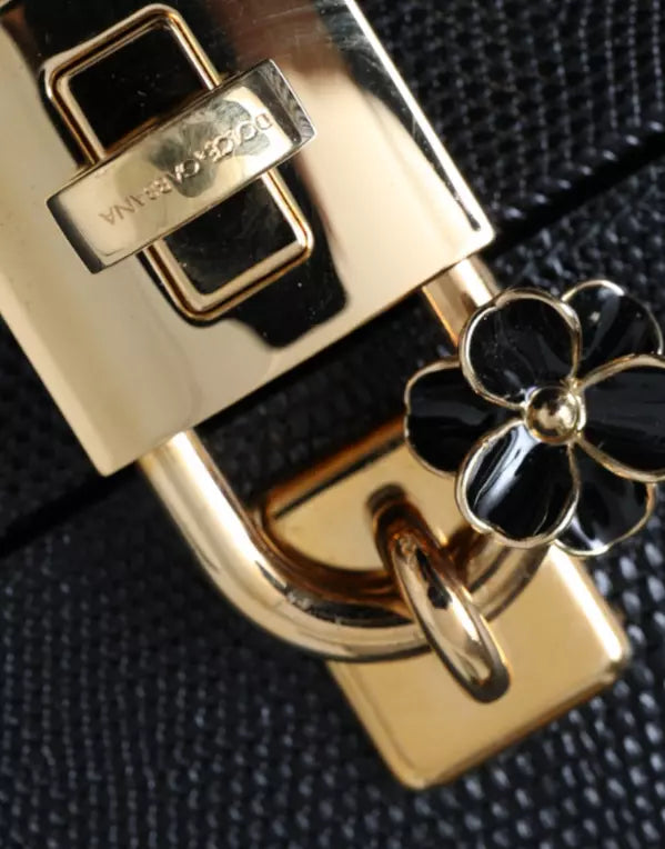 DOLCE & GABANA BLACK LIZARD EMBOSSED CALFSKIN LEATHER DOUBLE BOX BAG