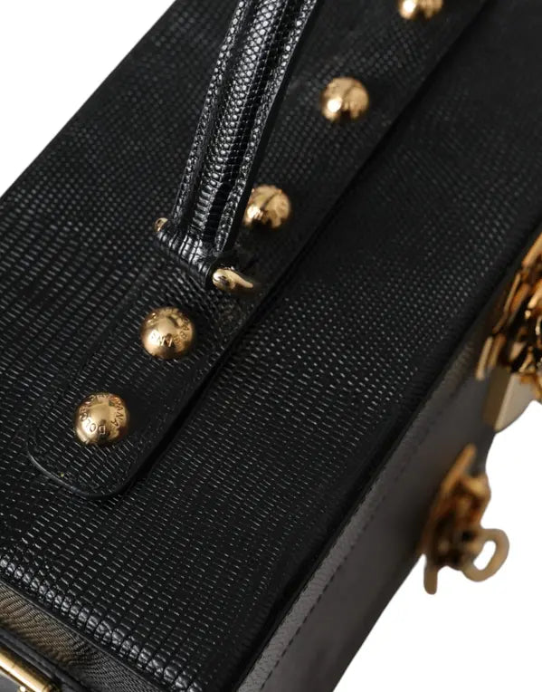 DOLCE & GABANA BLACK LIZARD EMBOSSED CALFSKIN LEATHER DOUBLE BOX BAG