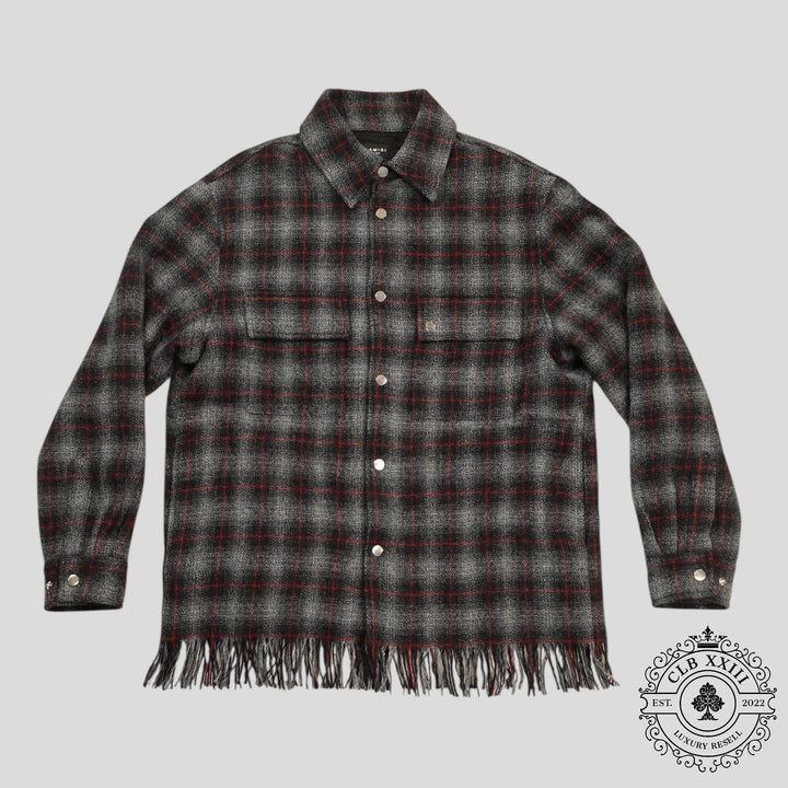 Amiri Fringe Wool Overshirt in Grey