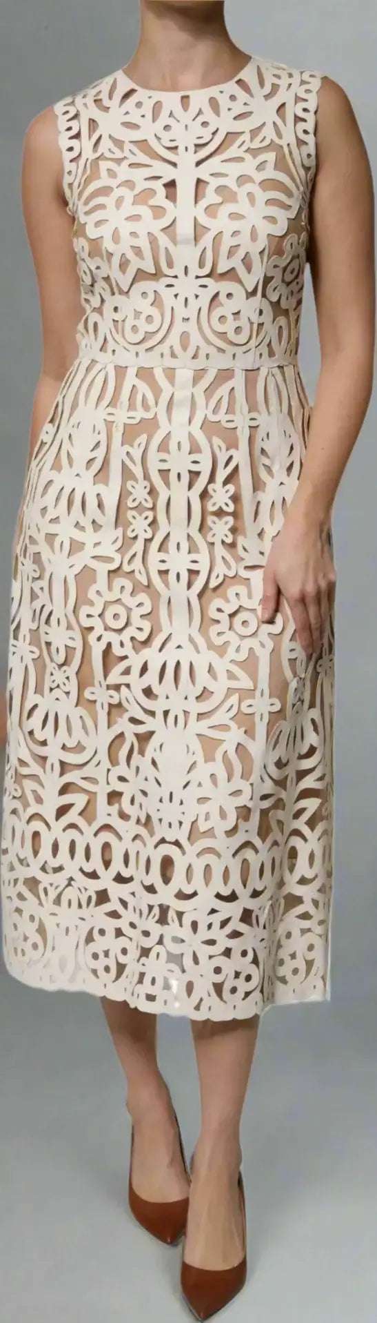 Dolce & Gabbana White Cut Out Leather Sleeveless Midi Dress