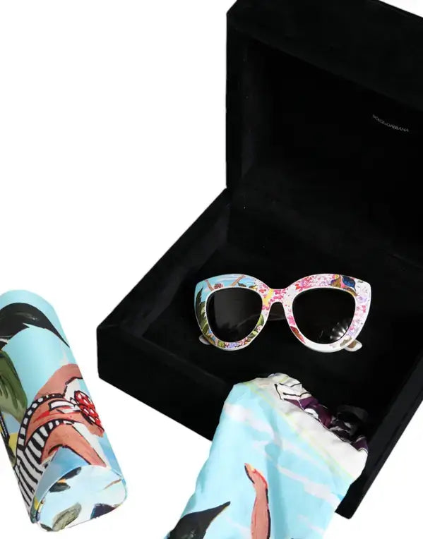 Dolce & Gabbana Multicolor Wood Crystal Brass Frame Floral Hand Painted Sunglasses