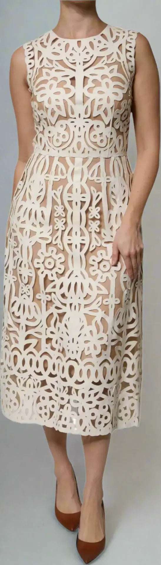 Dolce & Gabbana White Cut Out Leather Sleeveless Midi Dress