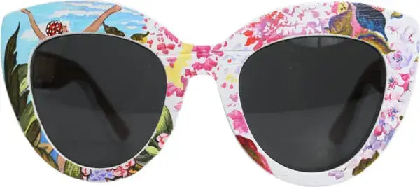 Dolce & Gabbana Multicolor Wood Crystal Brass Frame Floral Hand Painted Sunglasses