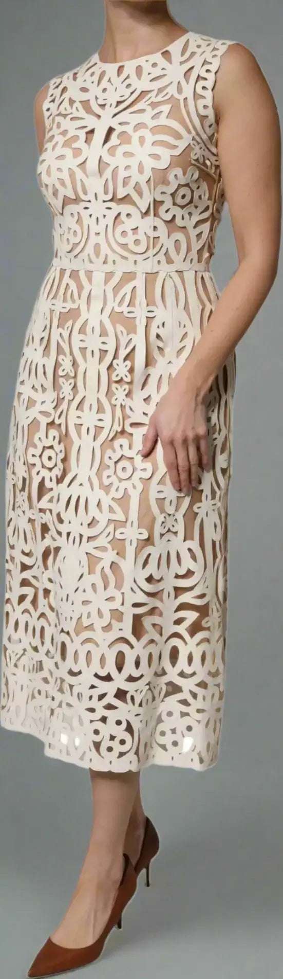 Dolce & Gabbana White Cut Out Leather Sleeveless Midi Dress