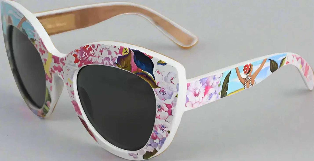 Dolce & Gabbana Multicolor Wood Crystal Brass Frame Floral Hand Paint Sunglasses