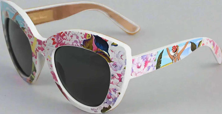 Dolce & Gabbana Multicolor Wood Crystal Brass Frame Floral Hand Paint Sunglasses