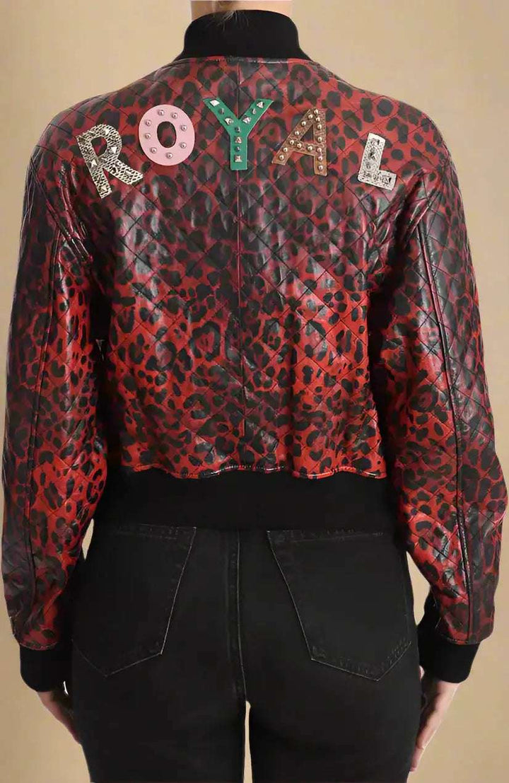 Dolce & Gabbana Red Leopard Button Crystal Leather Jacket