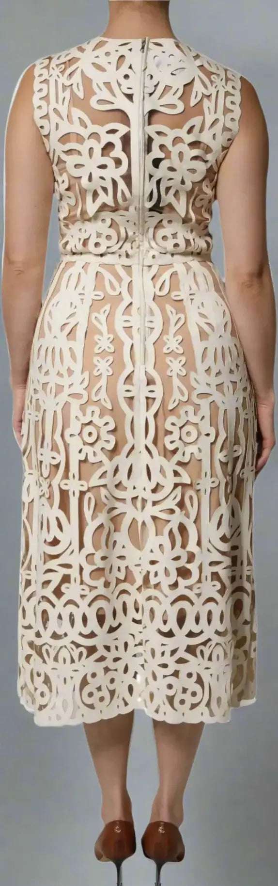 Dolce & Gabbana White Cut Out Leather Sleeveless Midi Dress