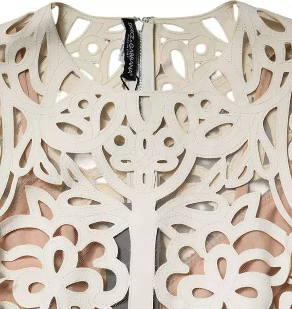 Dolce & Gabbana White Cut Out Leather Sleeveless Midi Dress