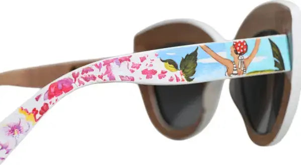 Dolce & Gabbana Multicolor Wood Crystal Brass Frame Floral Hand Painted Sunglasses