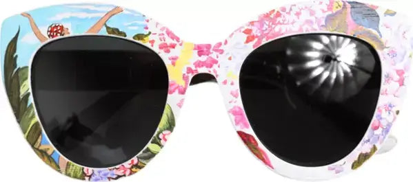 Dolce & Gabbana Multicolor Wood Crystal Brass Frame Floral Hand Painted Sunglasses
