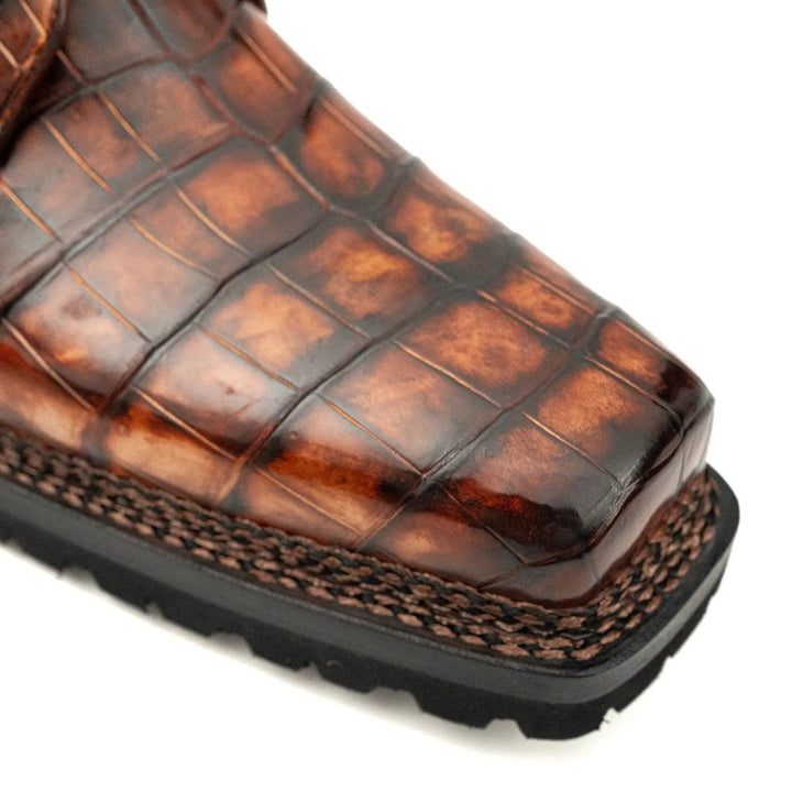 Brown-Black Crocodile Leather Derby Shoes