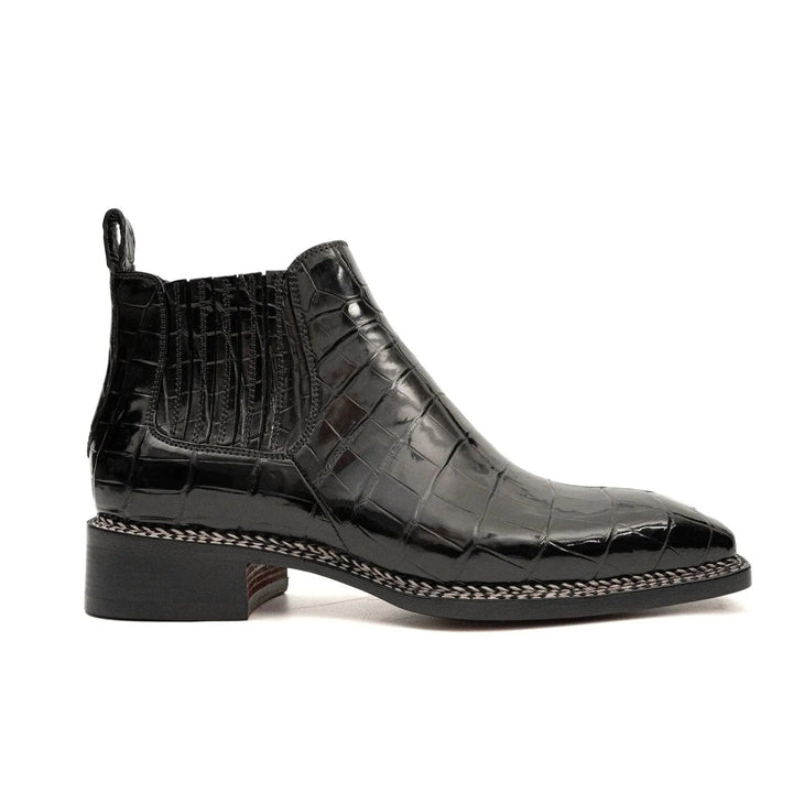 Black Crocodile Leather Chelsea Boots