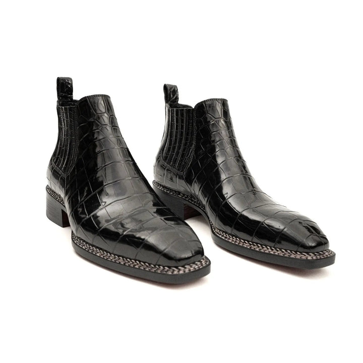 Black Crocodile Leather Chelsea Boots