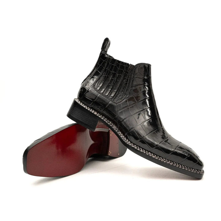 Black Crocodile Leather Chelsea Boots