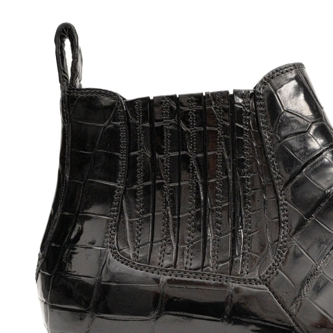Black Crocodile Leather Chelsea Boots