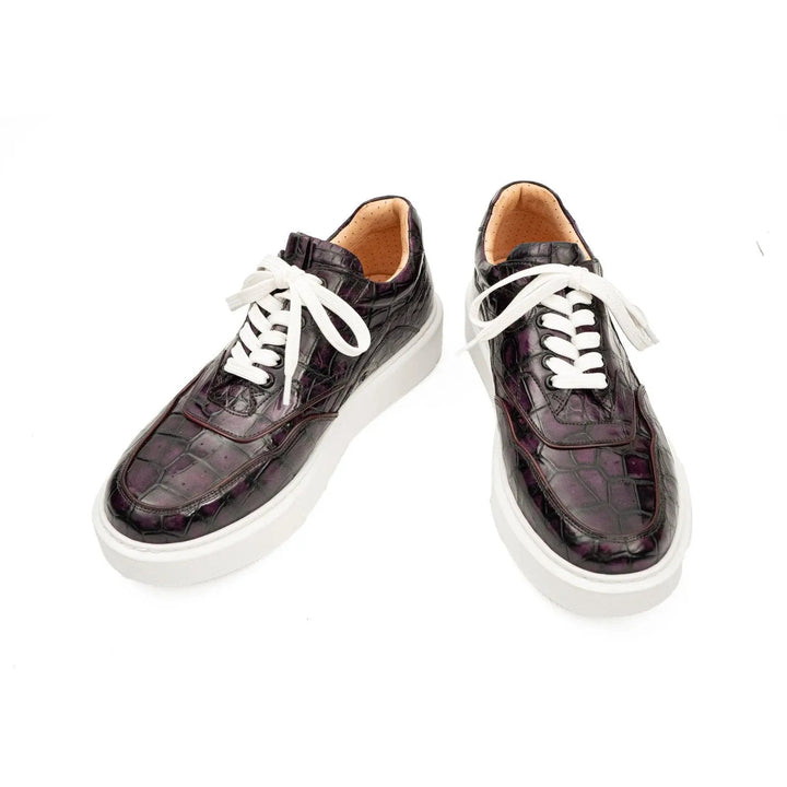 Purple Crocodile Leather Sneakers