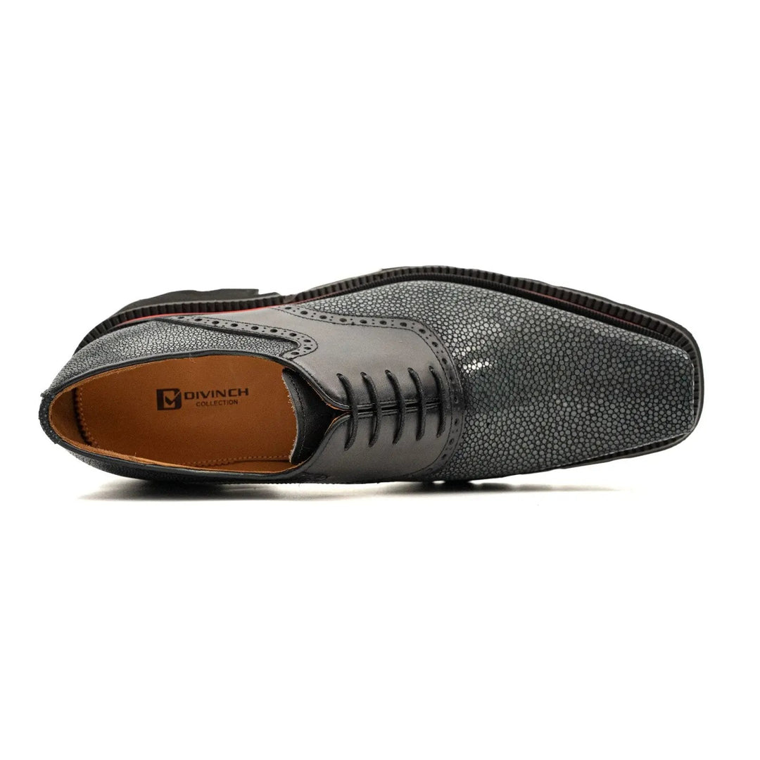 Gray Stingray Leather Oxford Shoes